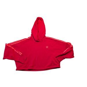 Adidas Women’s Red Cropped 3-Stripes Pullover Hoodie Sweatshirt Size Small